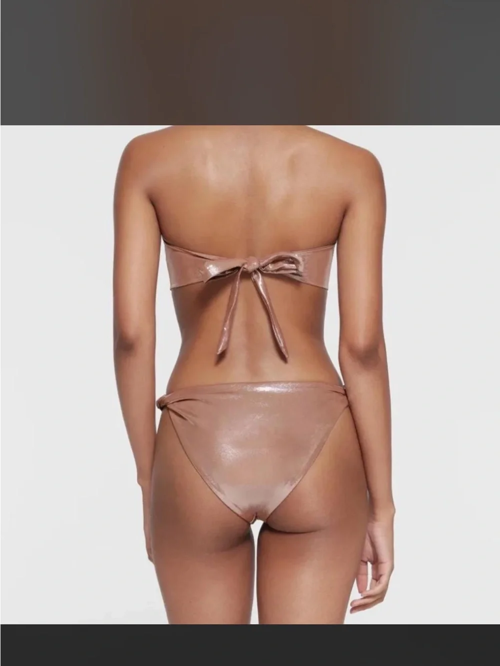 SKIMS Metallic Rose Gold Strapless Cutout One-Piece Swimsuit